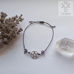 Bransoletka pentagram witch kamienie naturalne ametys kryształ górski czarny turmalin kwarc różowy cytryn apatyt jaspis