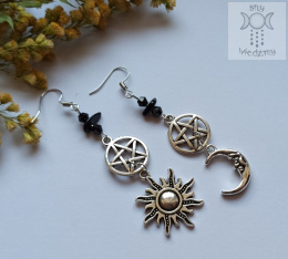 Kolczyk Sun&moon turmalin pentagram talizman