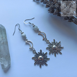 Kolczyki Silver Sun & Moon kamień księżycowy