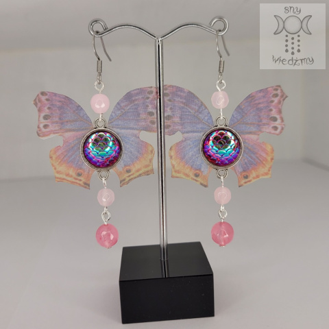 Kolczyki Motylki Fairy alternative witchy jadeit różowe Kolczyki Motylki Fairy alternative witchy jadeit różowe
