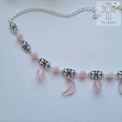 Filigranowy choker różowy jadeit księżyce moon Filigranowy choker różowy jadeit księżyce moon