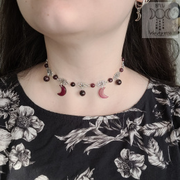 Filigranowy choker fioletowy jadeit księżyce moon