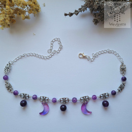Filigranowy choker fioletowy jadeit księżyce moon