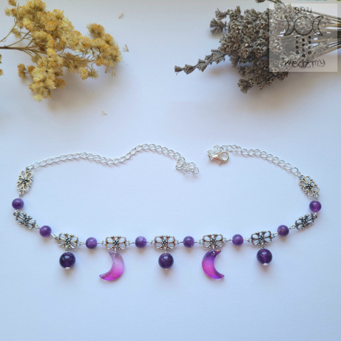 Filigranowy choker fioletowy jadeit księżyce moon Filigranowy choker fioletowy jadeit księżyce moon