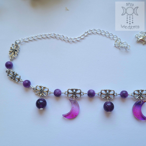 Filigranowy choker fioletowy jadeit księżyce moon Filigranowy choker fioletowy jadeit księżyce moon