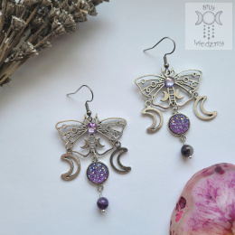 Kolczyki Moth Queen ametyst księżyc moon ćma