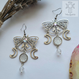 Kolczyki Moth Queen kryształ górski księżyc moon ćma