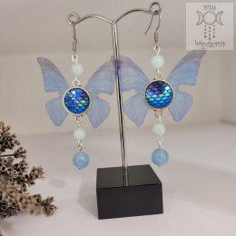 Kolczyki Motylki Fairy alternative witchy jadeit kobaltowe