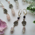 Kolczyki Victorian Rose kryształ górski kwarc różowy ametyst