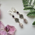Kolczyki Victorian Rose kryształ górski kwarc różowy ametyst