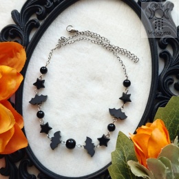 Choker Gacek onyks stal nietoperz fimo goth gothic Halloween