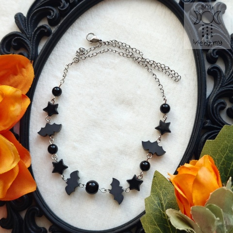 Choker Gacek onyks stal nietoperz fimo goth gothic Halloween