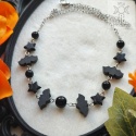 Choker Gacek onyks stal nietoperz fimo goth gothic Halloween
