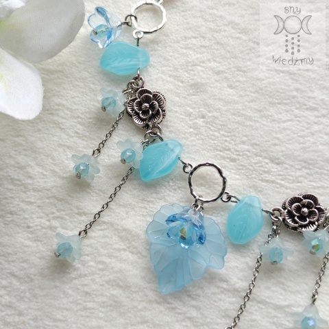 Choker Kwitnący błękitny kwiatki liście fairy wróżka fantasy