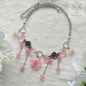 Choker Kwitnący różowy kwiatki liście fairy wróżka fantasy