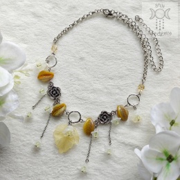 Choker Kwitnący żółty kwiatki liście fairy wróżka fantasy