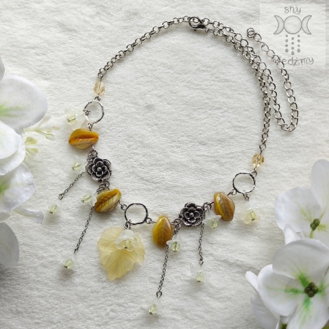 Choker Kwitnący żółty kwiatki liście fairy wróżka fantasy
