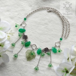 Choker Kwitnący zielony kwiatki liście fairy wróżka fantasy