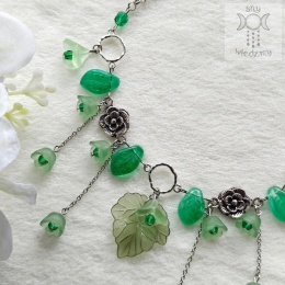 Choker Kwitnący zielony kwiatki liście fairy wróżka fantasy