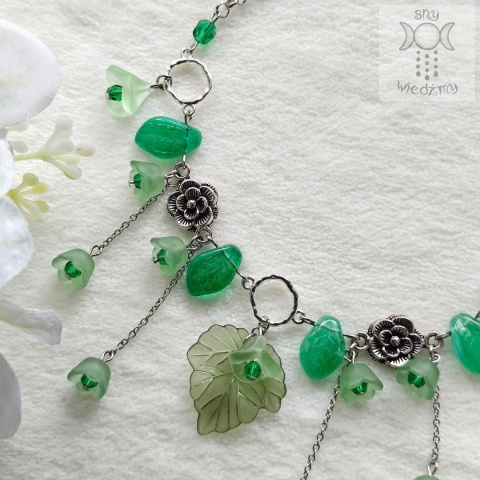 Choker Kwitnący zielony kwiatki liście fairy wróżka fantasy