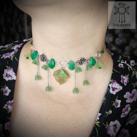 Choker Kwitnący zielony kwiatki liście fairy wróżka fantasy