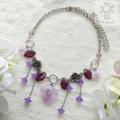 Choker Kwitnący Fioletowy kwiatki liście fairy wróżka fantasy