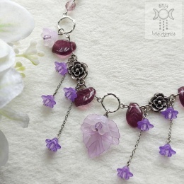 Choker Kwitnący Fioletowy kwiatki liście fairy wróżka fantasy