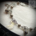 Filigranowy choker beżowy jaspis dalmatyńczyk księżyce moon