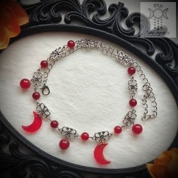 Filigranowy choker czerwony chalcedon księżyce moon