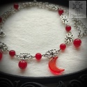 Filigranowy choker czerwony chalcedon księżyce moon