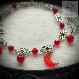 Filigranowy choker czerwony chalcedon księżyce moon