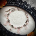 Filigranowy choker różowy agat kwarc różowy księżyce moon