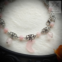 Filigranowy choker różowy agat kwarc różowy księżyce moon