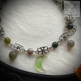 Filigranowy choker zielony agat indyjski labradoryt księżyce moon