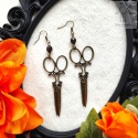 Kolczyki Gothic Scissors antyczny brąz victorian