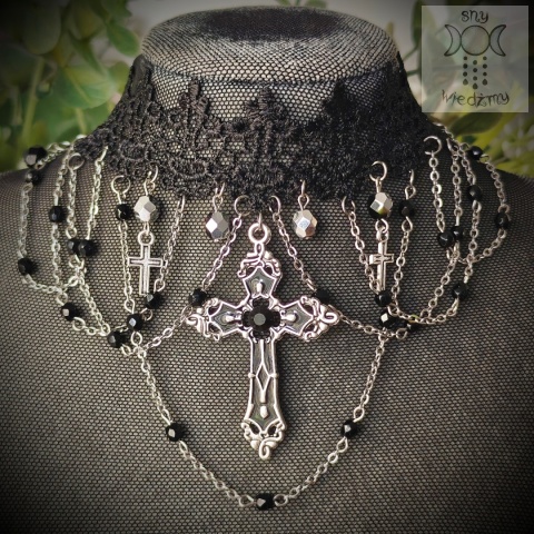 Kolia Dark Cross łańcuszki koronka krzyże goth gothic