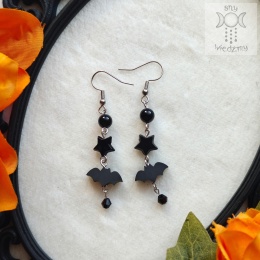 Kolczyki Gacek onyks stal nietoperz fimo goth gothic Halloween