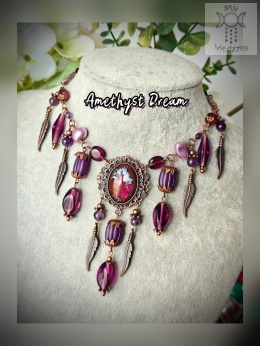 Naszyjnik Amethyst Dream ametyst medalion kolia miedź łapacz snów pióra