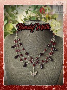 Naszyjnik Bloody Moth stal goth bordo burgundowy