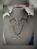 Naszyjnik Dagger Cross kryształ górski obsydian srebrzysty krzyże gwiazdy stal