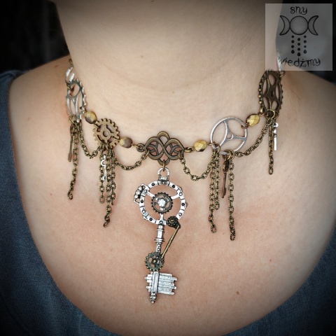 Naszyjnik Mechanical Key steampunk goth trybiki łańcuszki klucz