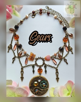 Naszyjnik Gears steampunk goth trybiki łańcuszki klucz wskazówki zegar