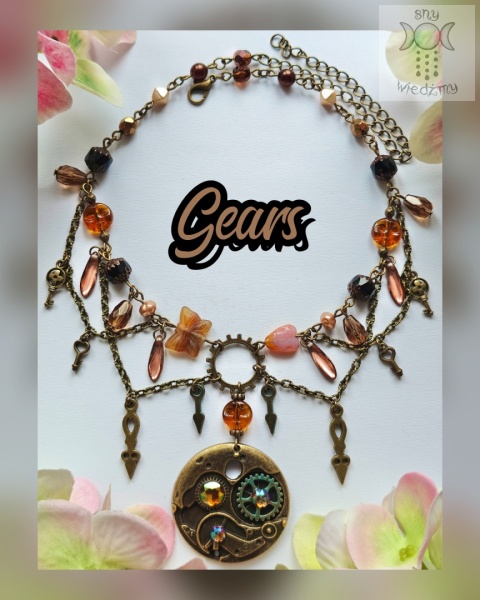 Naszyjnik Gears steampunk goth trybiki łańcuszki klucz wskazówki zegar