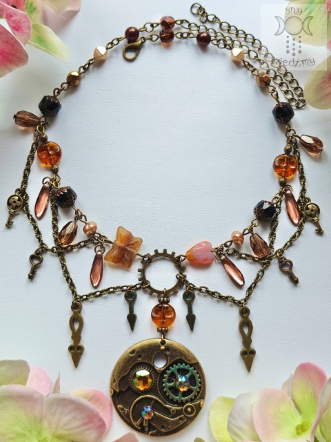 Naszyjnik Gears steampunk goth trybiki łańcuszki klucz wskazówki zegar