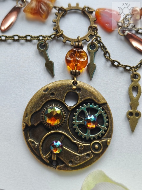 Naszyjnik Gears steampunk goth trybiki łańcuszki klucz wskazówki zegar