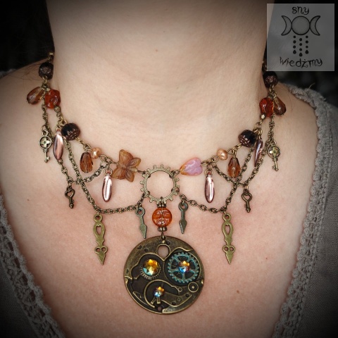 Naszyjnik Gears steampunk goth trybiki łańcuszki klucz wskazówki zegar