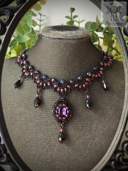 Naszyjnik Vampire Bride fiolet kryształki koraliki kolia beading