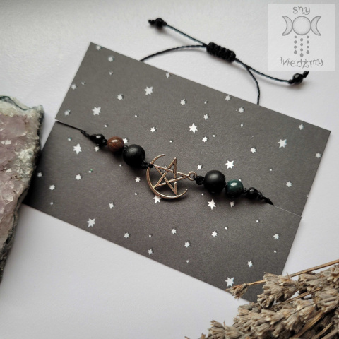 Bransoletka Moon Pentagram onyks agat indyjski makrama