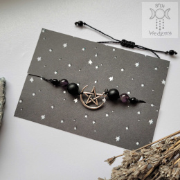 Bransoletka Moon Pentagram onyks ametyst makrama