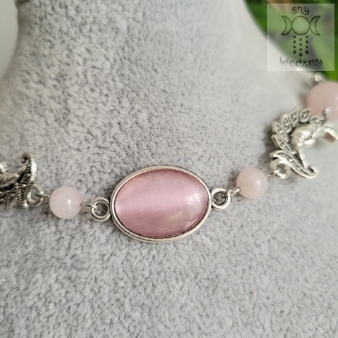 Choker Naszyjnik Fantasy Moon agat kwarc różowy księżyc